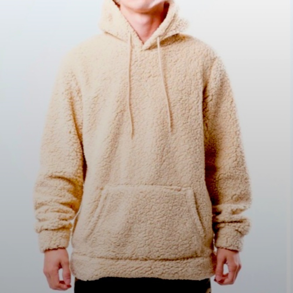 Brooklyn Cloth Sherpa pullover hoodie Biscuit Tan Teddy Bear, size M